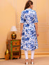 Women White & Blue Pure Cotton Floral A-Line Kurta