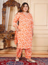 Designer printed Orange Co-ord set with Lace work