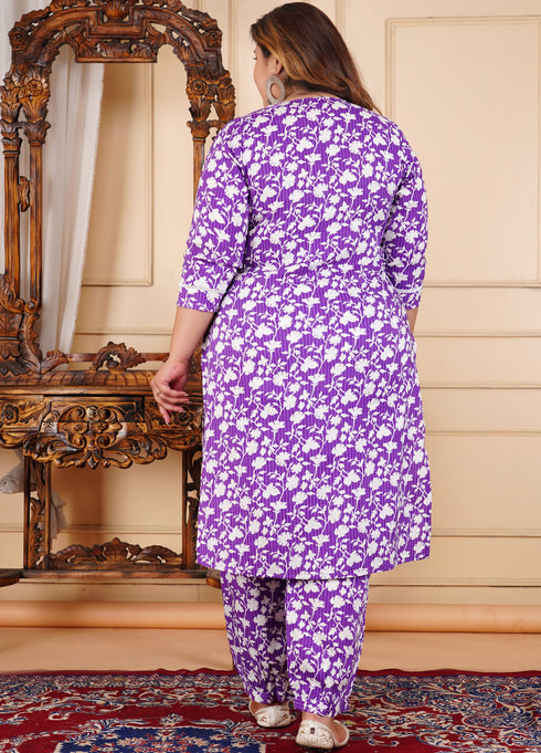 Designer printed Purple Co-ord set with Lace work