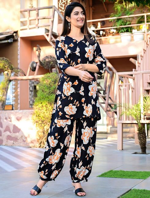 Designer Black Floral Coord Set