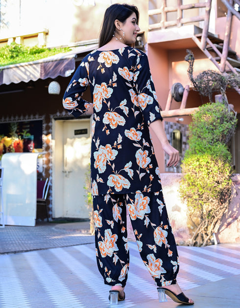 Designer Black Floral Coord Set