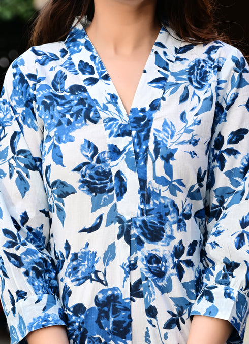 Designer White and Blue Dress