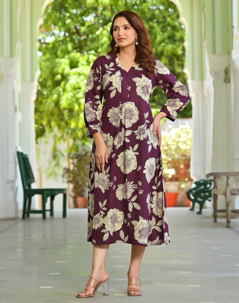 Pure Cotton Floral Purple Dress