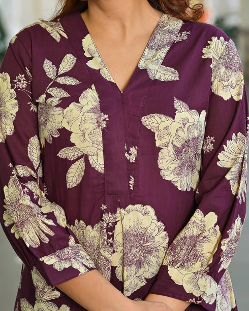 Pure Cotton Floral Purple Dress