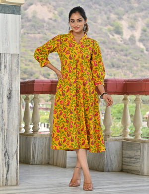 Designer Mustard Yellow Dress