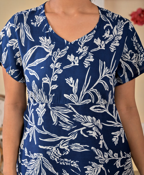 Blue Designer Floral Dress