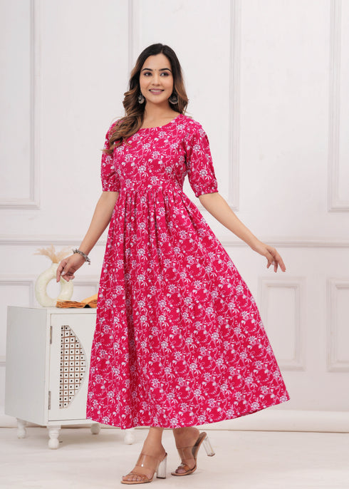 Designer Red Cotton Anarkali Kurta