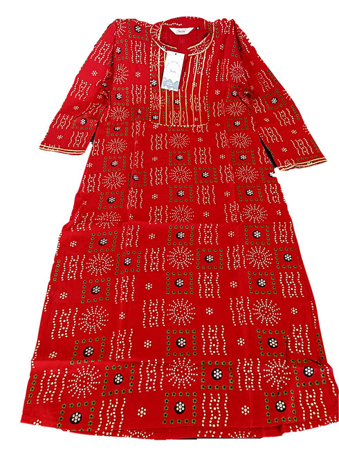 Designer Red Bandhej Gotta Work Kurti