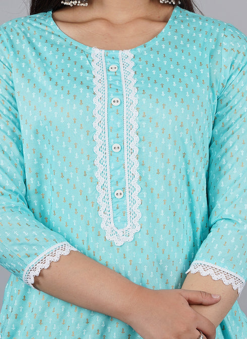 Designer Firozi Lace Work Kurti