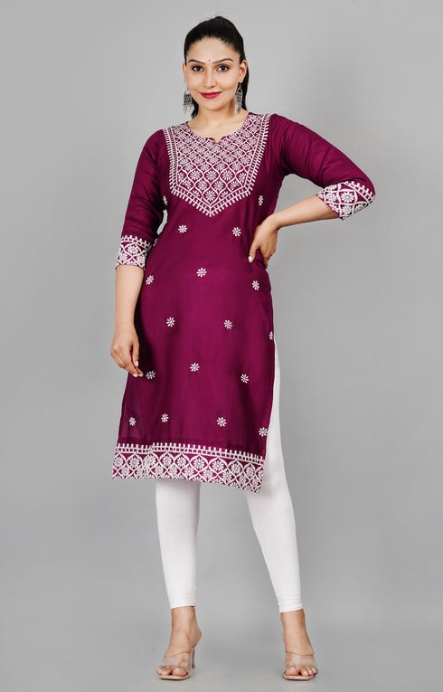 Women's Purple Embroidered Kurti plussize