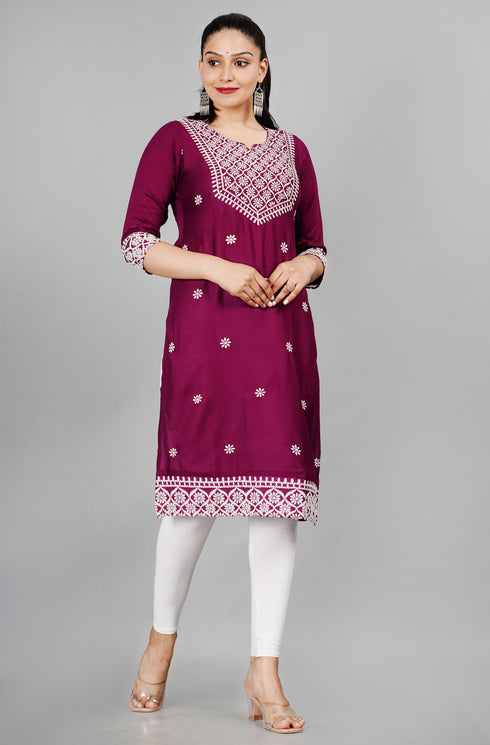 Women's Purple Embroidered Kurti plussize