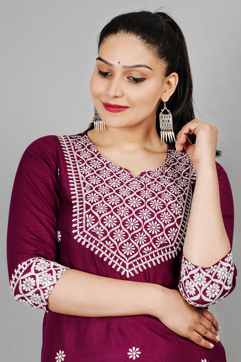 Women's Purple Embroidered Kurti plussize