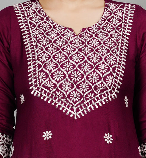 Women's Purple Embroidered Kurti plussize