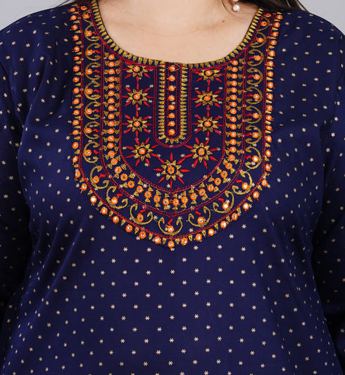 Plus Size Trendy Blue Embroidered Kurti