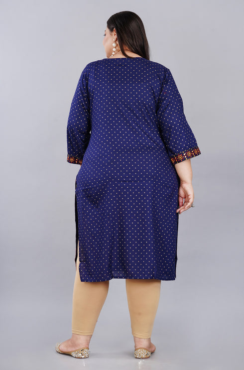 Plus Size Trendy Blue Embroidered Kurti