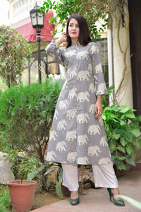 Cotton elephant print grey