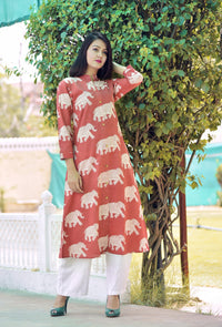 Cotton elephant print Red