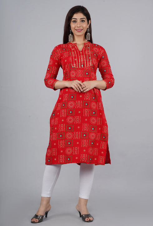Designer Red Bandhej Gotta Work Kurti