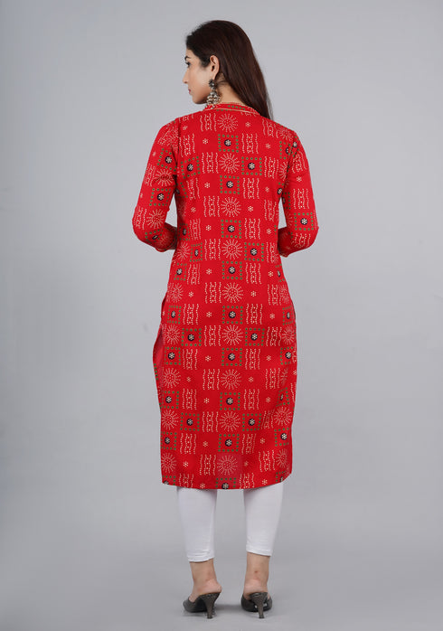 Designer Red Bandhej Gotta Work Kurti