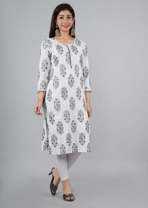 Designer White Printed Kurti