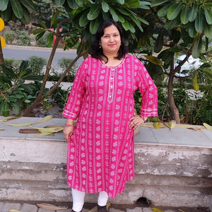 Bandhej Pink plus size rayon Kurti